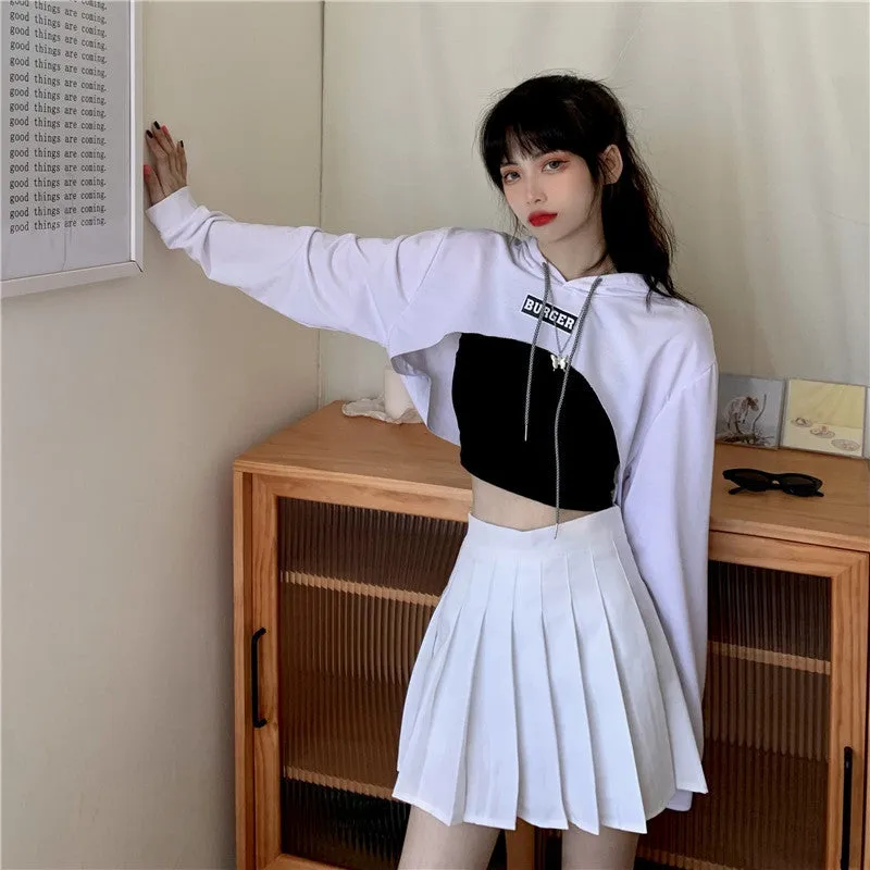 Hip hop short hoodie hooded balero loose fit cape coat cropped sweatshirt tee streetwear