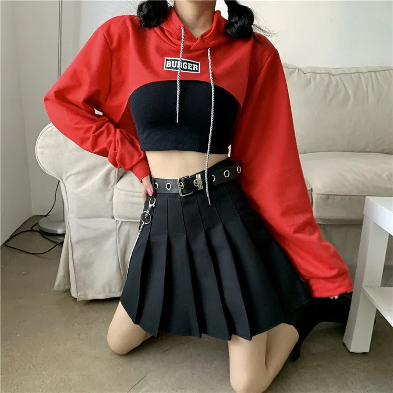 Hip hop short hoodie hooded balero loose fit cape coat cropped sweatshirt tee streetwear