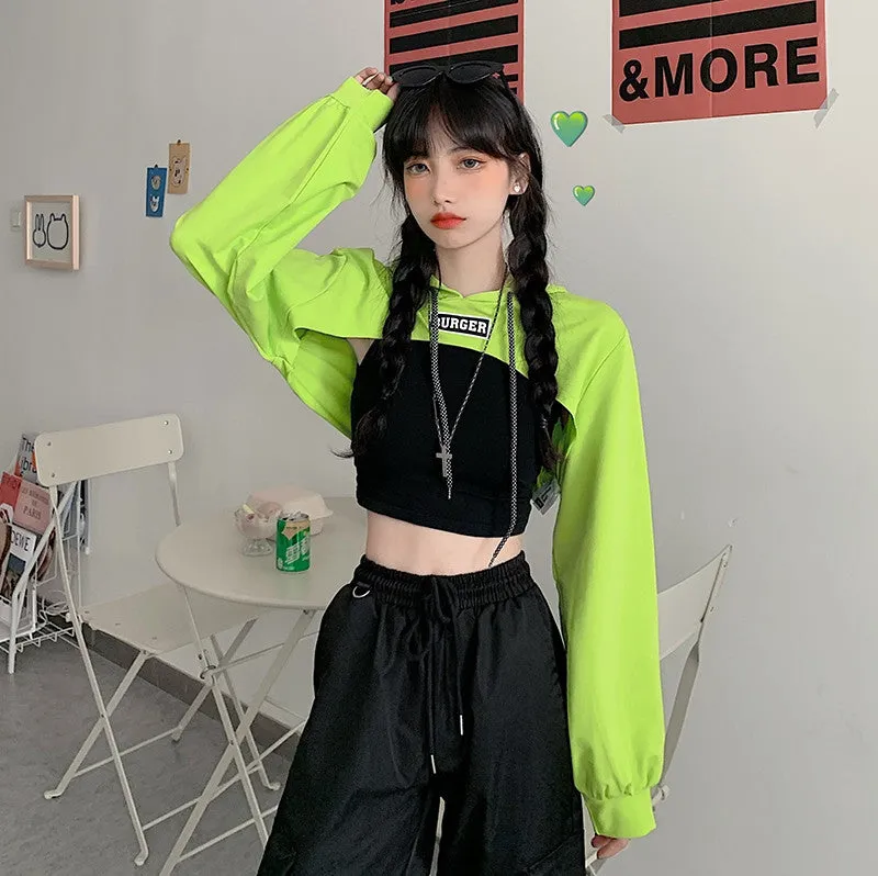 Hip hop short hoodie hooded balero loose fit cape coat cropped sweatshirt tee streetwear