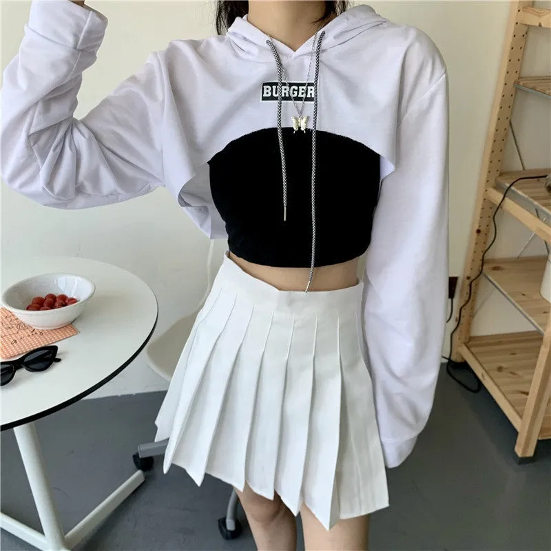 Hip hop short hoodie hooded balero loose fit cape coat cropped sweatshirt tee streetwear