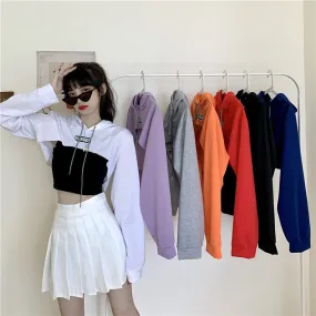 Hip hop short hoodie hooded balero loose fit cape coat cropped sweatshirt tee streetwear