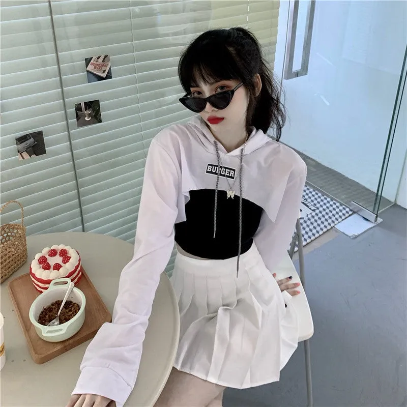 Hip hop short hoodie hooded balero loose fit cape coat cropped sweatshirt tee streetwear