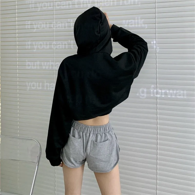 Hip hop short hoodie hooded balero loose fit cape coat cropped sweatshirt tee streetwear
