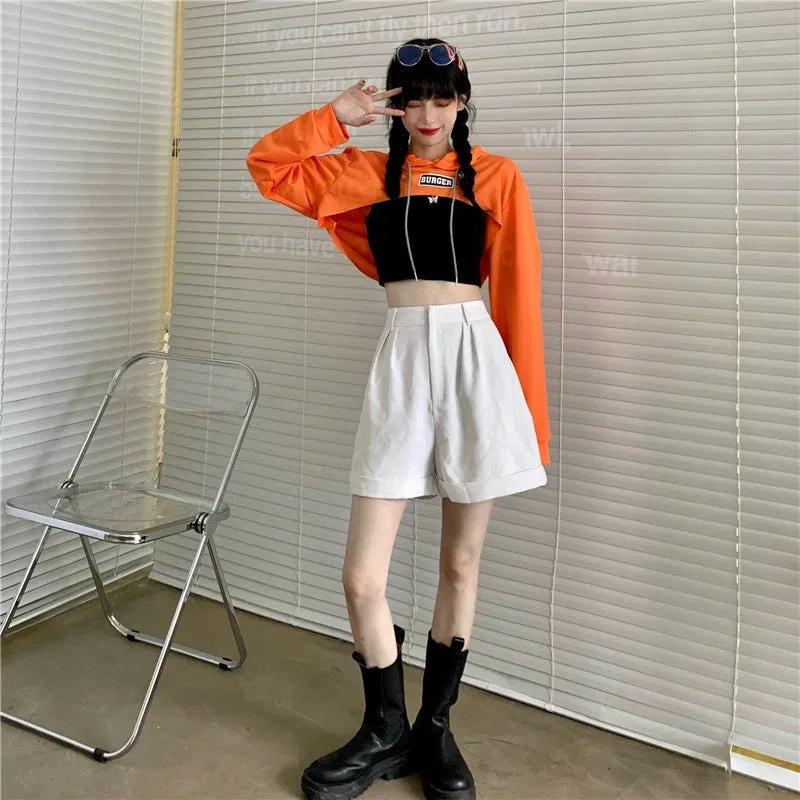Hip hop short hoodie hooded balero loose fit cape coat cropped sweatshirt tee streetwear