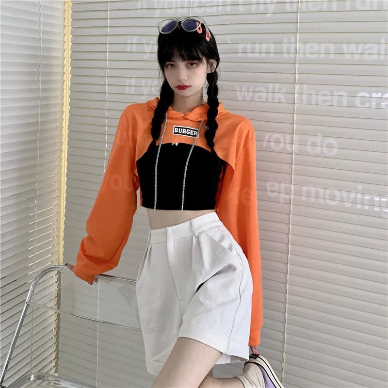 Hip hop short hoodie hooded balero loose fit cape coat cropped sweatshirt tee streetwear