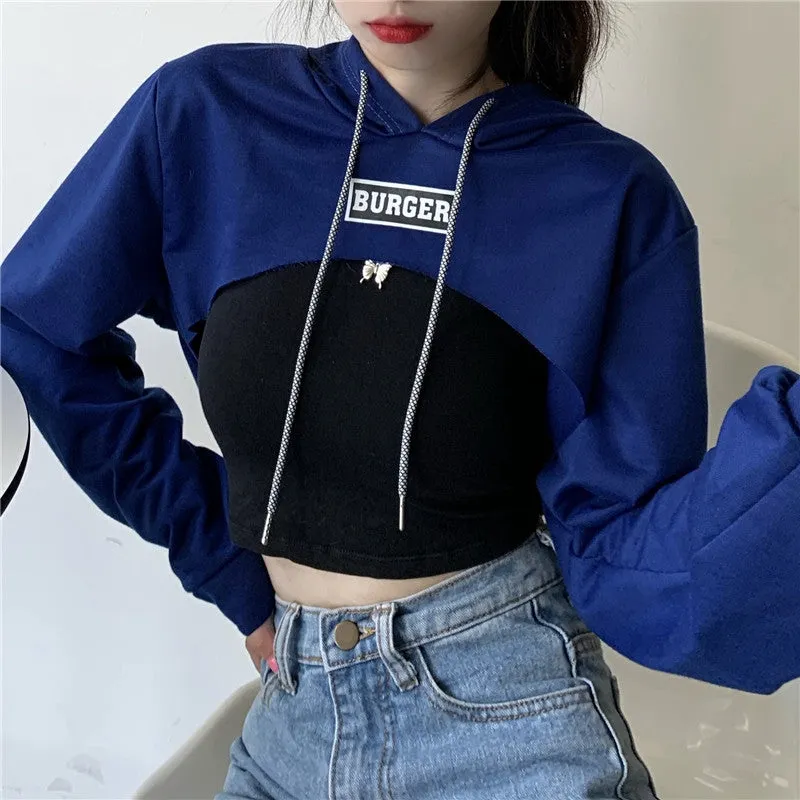 Hip hop short hoodie hooded balero loose fit cape coat cropped sweatshirt tee streetwear