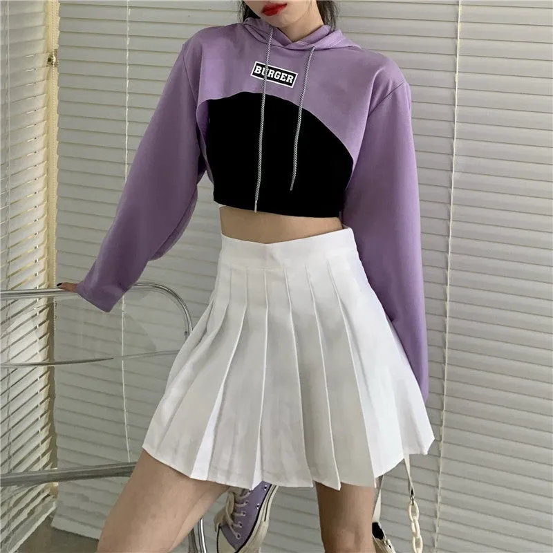 Hip hop short hoodie hooded balero loose fit cape coat cropped sweatshirt tee streetwear