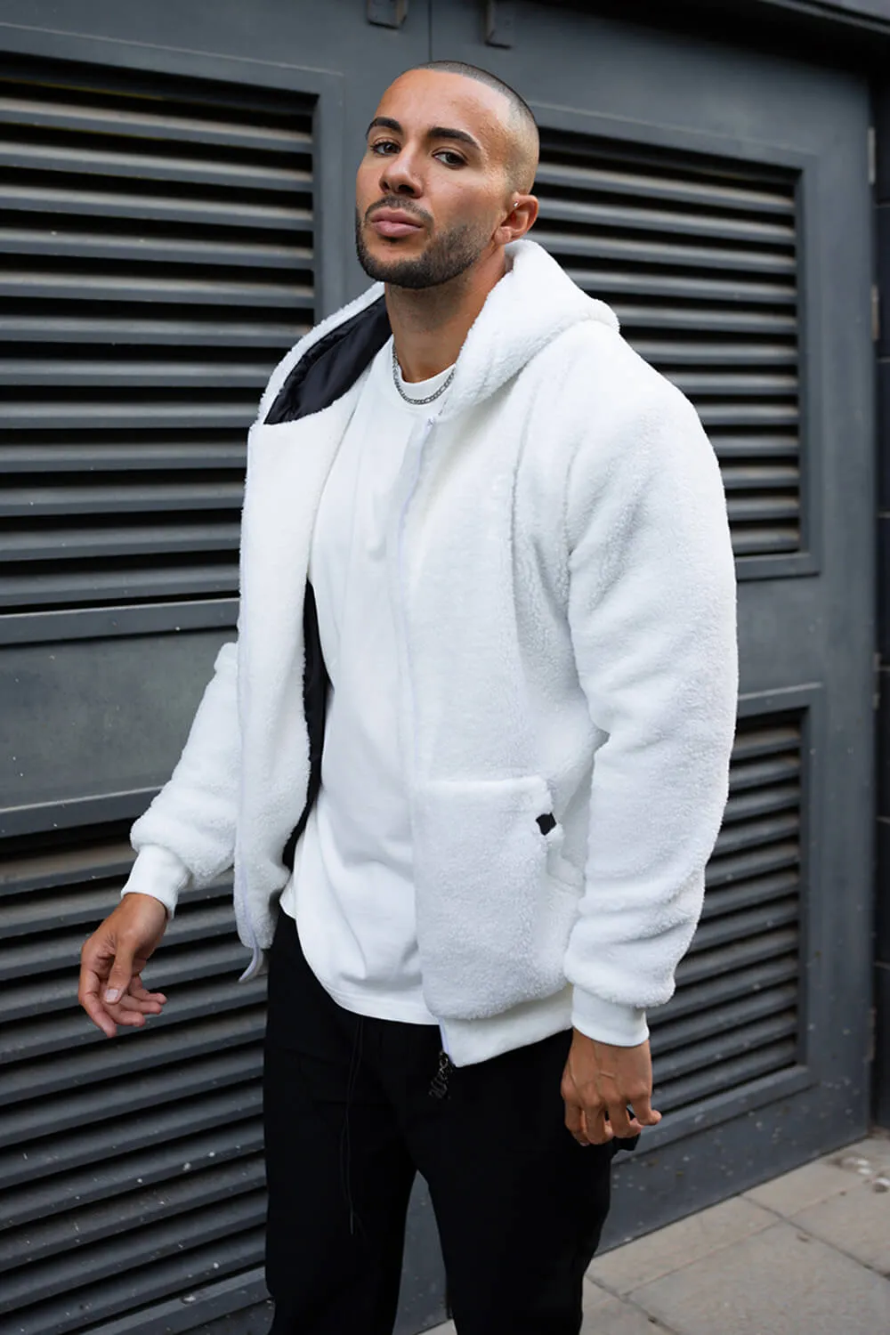 Ikon Borg Zip Hoodie - White