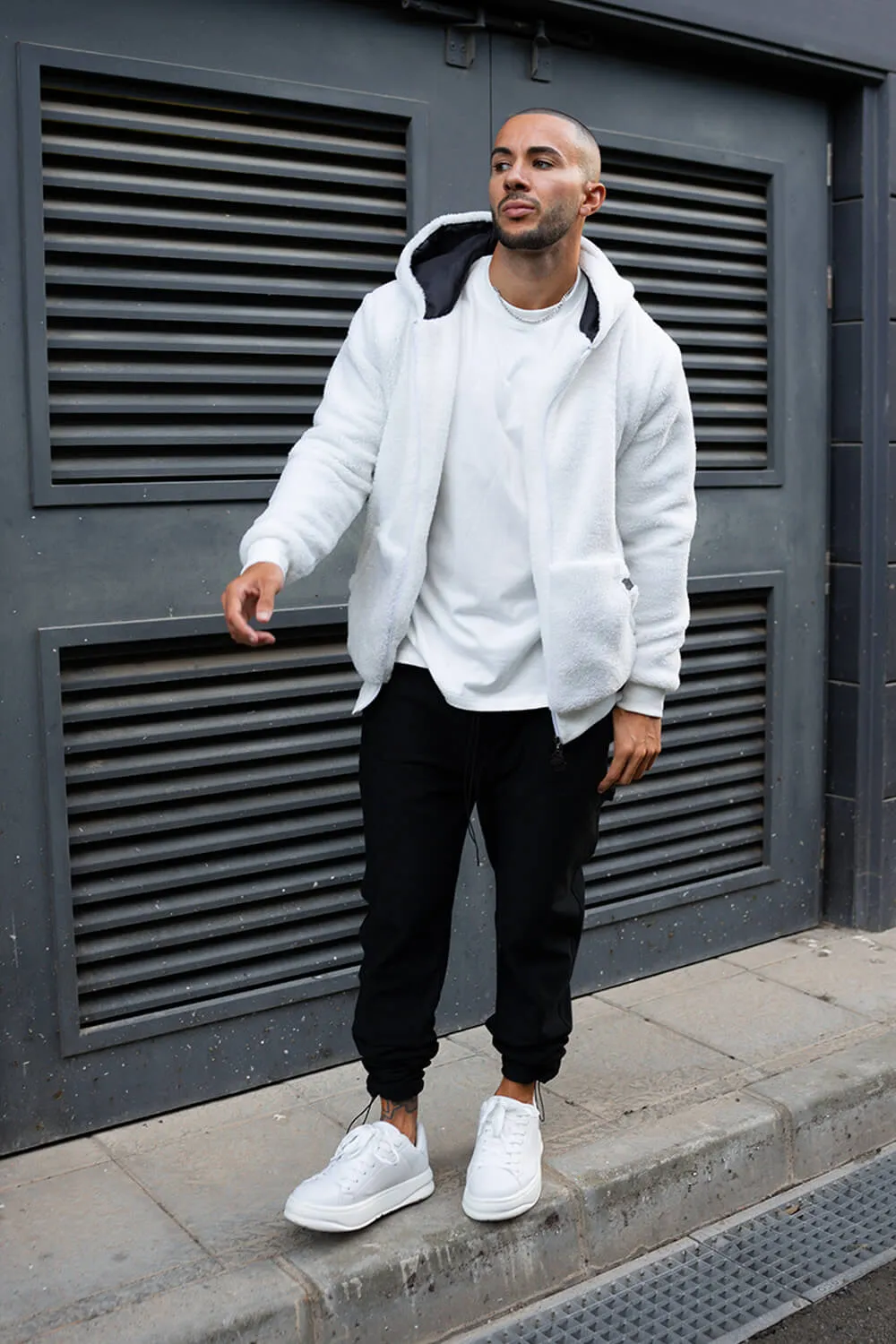 Ikon Borg Zip Hoodie - White