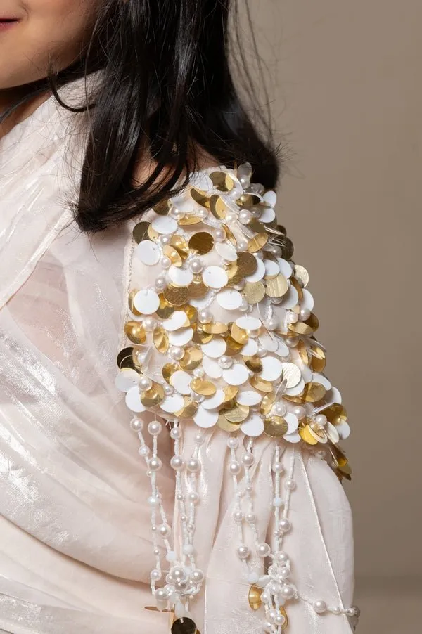 Intricate sequin embellishment cape with halter neck top and Layered Skirt