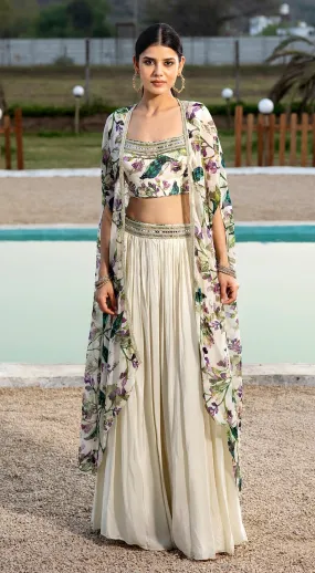 Ivory Skirt Set With Cape