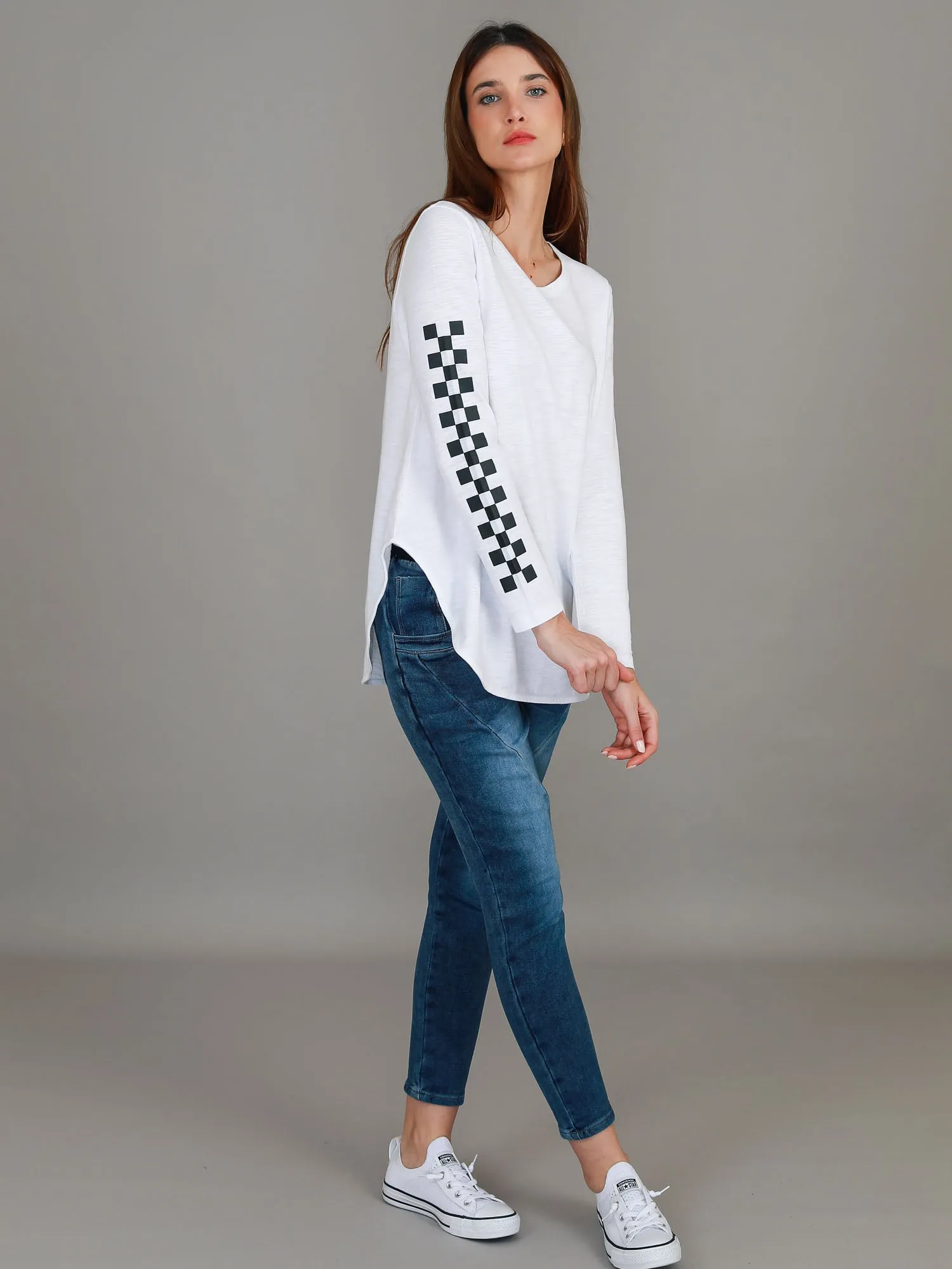 Izzy - Ana Check Print Long Sleeve T Shirt