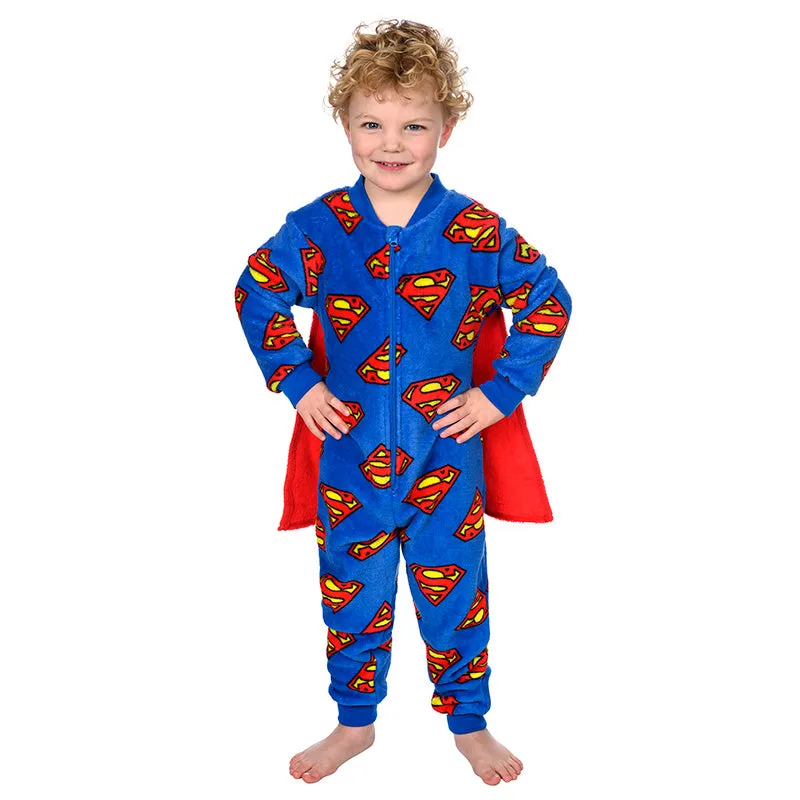 Kids Superman Fleece Zip-Up Onesie - Age 7-8