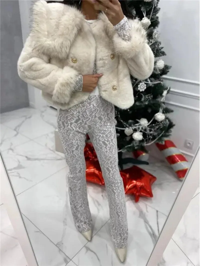 Lace Print Long Sleeve Two Layer Jumpsuits