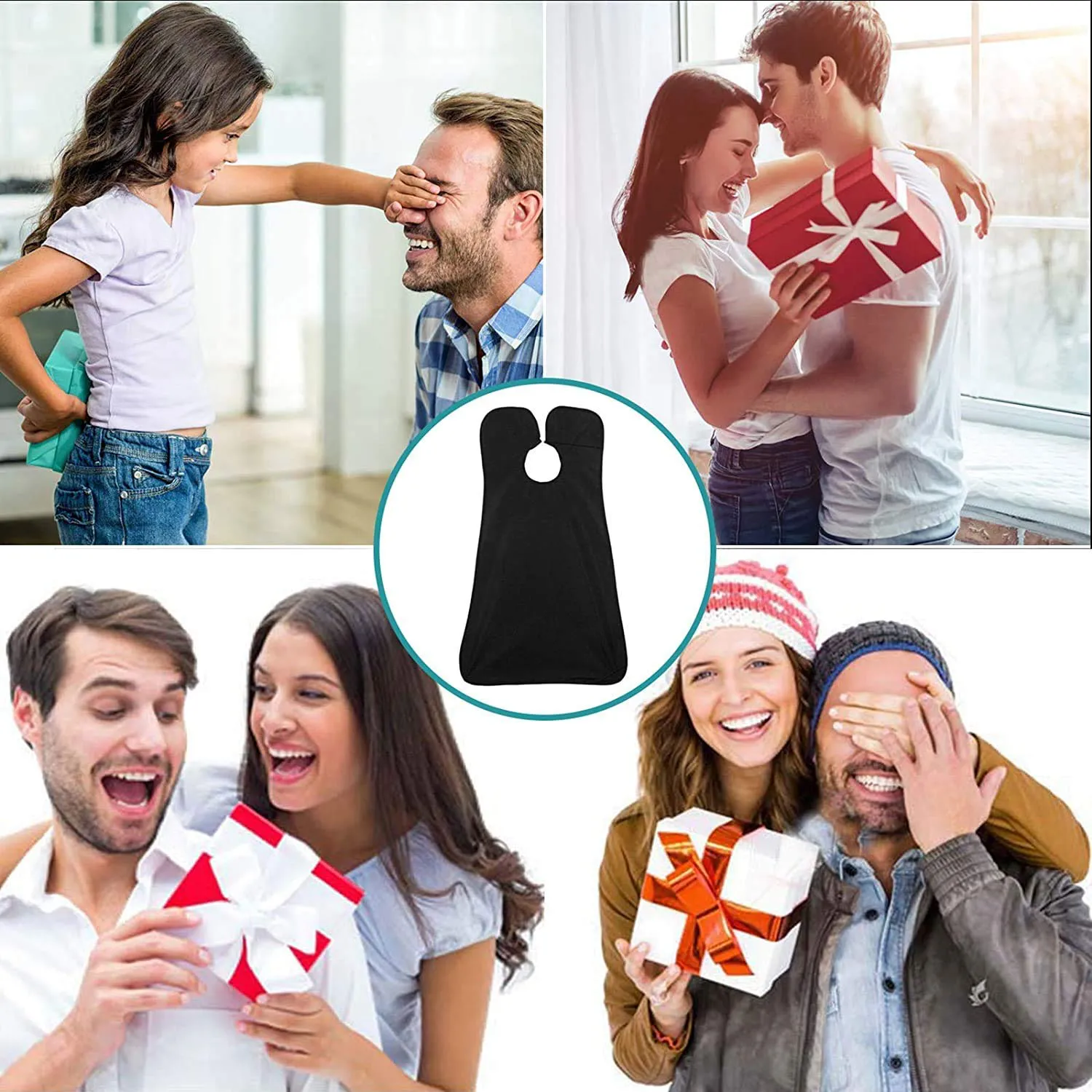 Leaflai Beard Apron, Non-Stick Shaving Hair Catcher for Men with 4 Suction Cups and 1 Hair Comb, Waterproof Beard Bib Cape Grooming Set for Trimming, Best Christmas Gifts for Men - Black