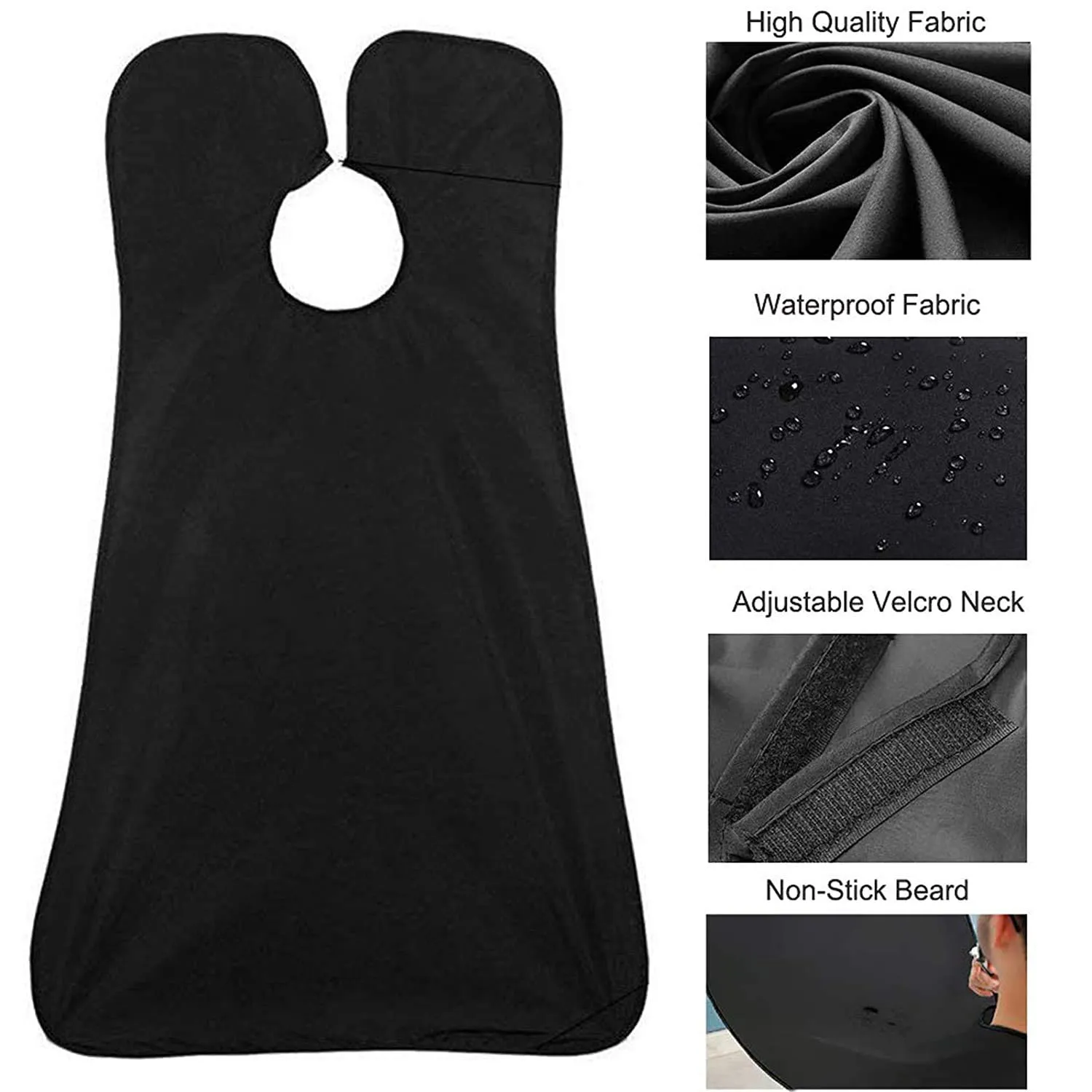 Leaflai Beard Apron, Non-Stick Shaving Hair Catcher for Men with 4 Suction Cups and 1 Hair Comb, Waterproof Beard Bib Cape Grooming Set for Trimming, Best Christmas Gifts for Men - Black