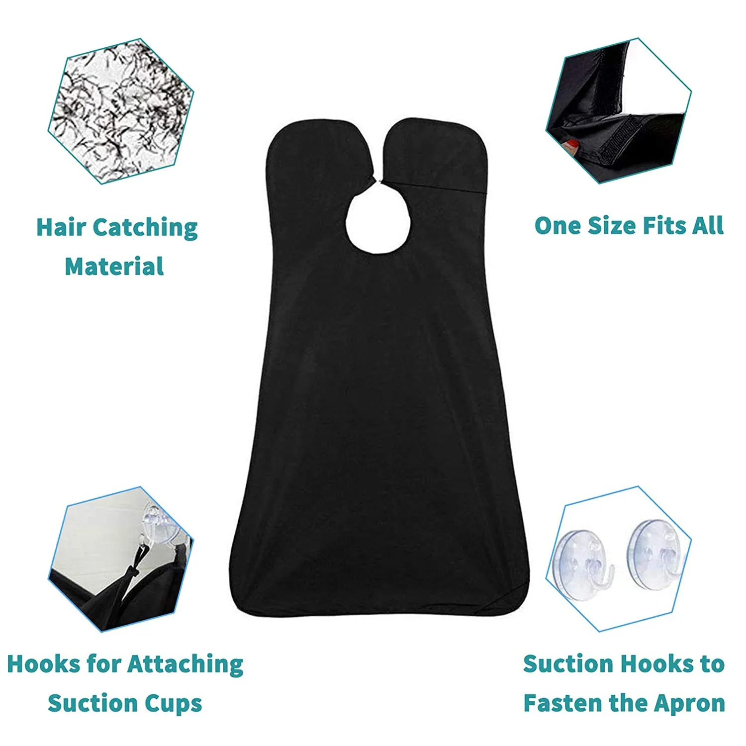 Leaflai Beard Apron, Non-Stick Shaving Hair Catcher for Men with 4 Suction Cups and 1 Hair Comb, Waterproof Beard Bib Cape Grooming Set for Trimming, Best Christmas Gifts for Men - Black