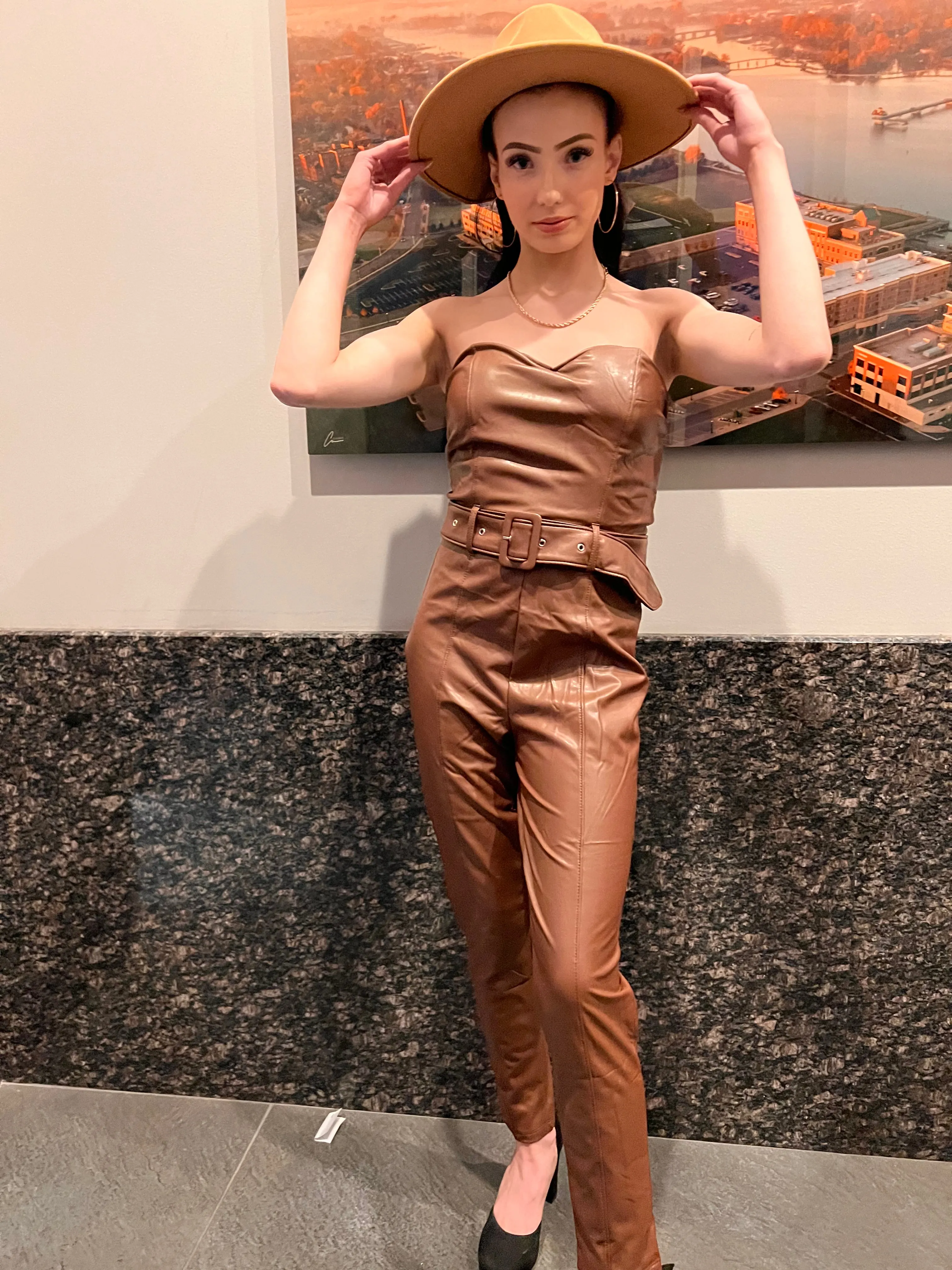 Leather Strapless Jumpsuit