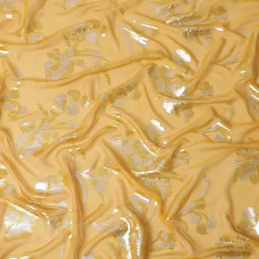 Light mustard Premium pure silk chiffon fabric with gold and silver metallic lurex in floral design-D16448