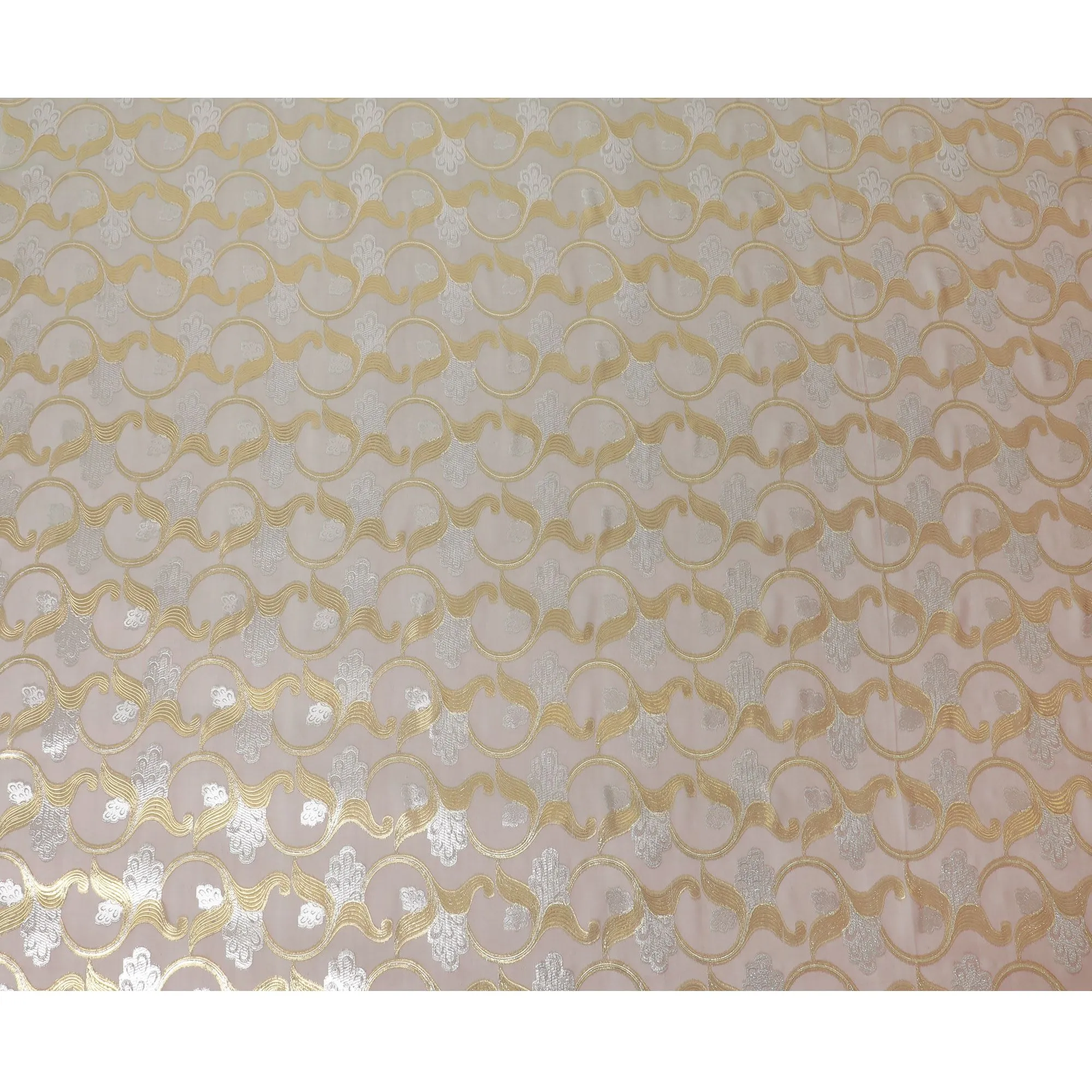 Light olive, onion pink Premium pure silk chiffon fabric with gold and silver metallic lurex in floral design-D16450