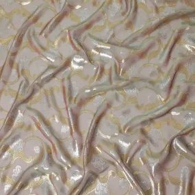 Light olive, onion pink Premium pure silk chiffon fabric with gold and silver metallic lurex in floral design-D16450