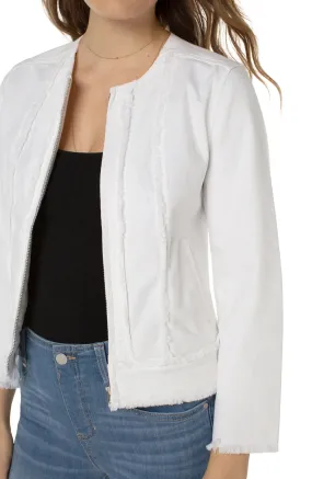 LIVERPOOL LM1022QY-W FRAYED ZIP DENIM JACKET
