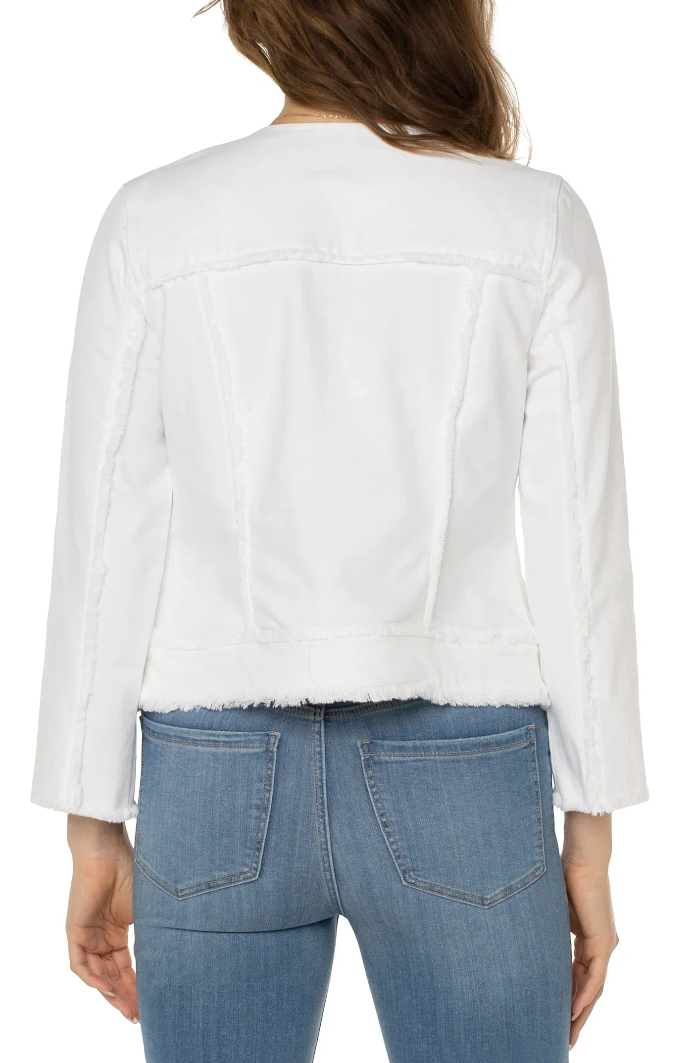 LIVERPOOL LM1022QY-W FRAYED ZIP DENIM JACKET