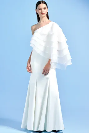 Long Dress with Organza Layered Cape