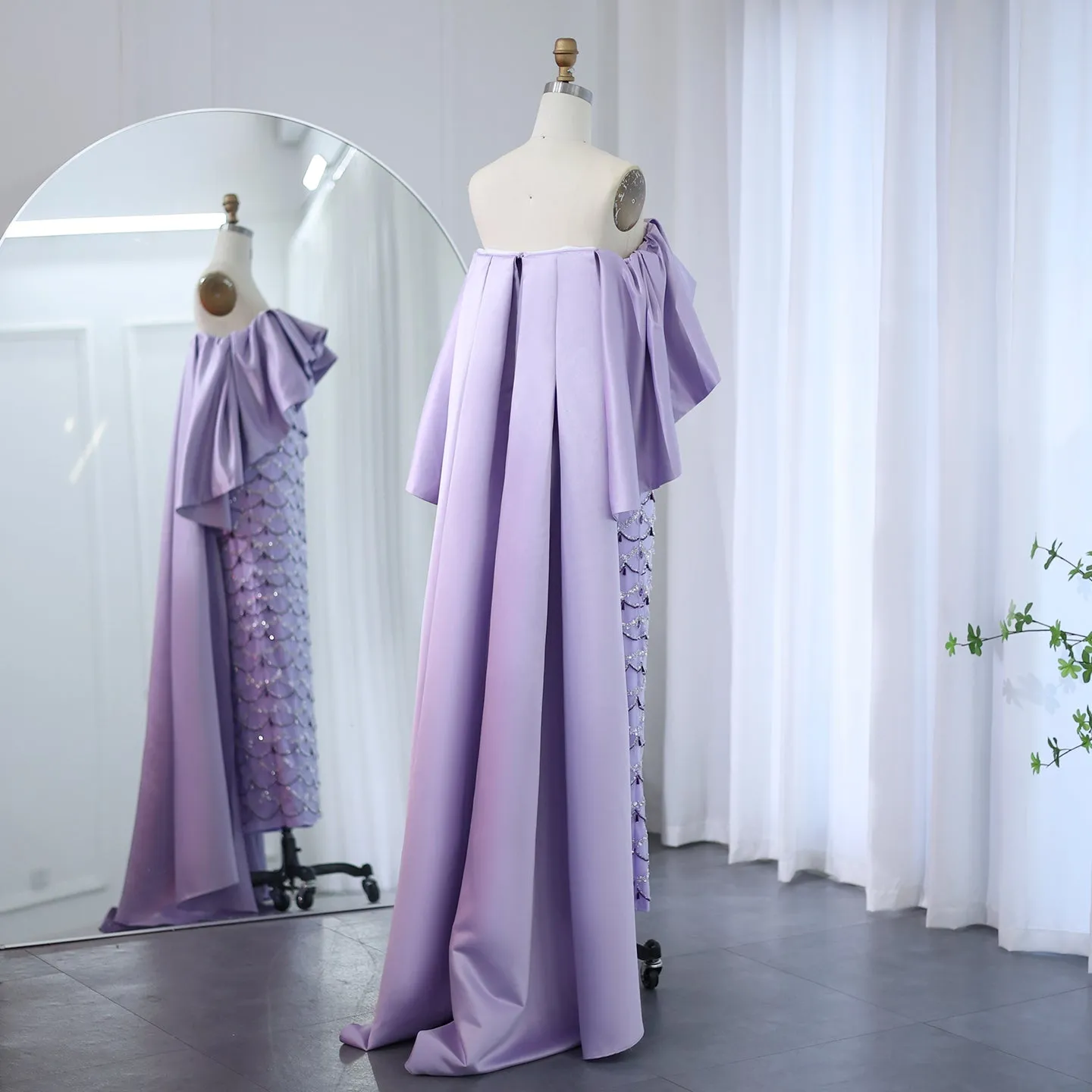 Luxury Sage Green Strapless Evening Dress with Cape SS383