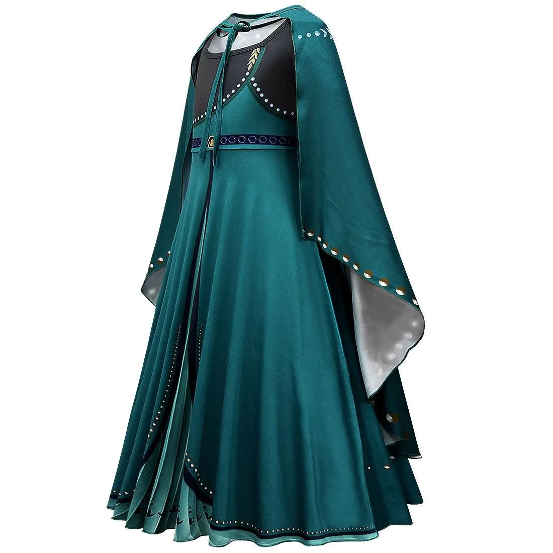 Magical Teal Cape Dress Halloween cosplay costumes Girls' pure cotton long sleeved princess dress Carnival Birthday Banquet Stage Performance Dress