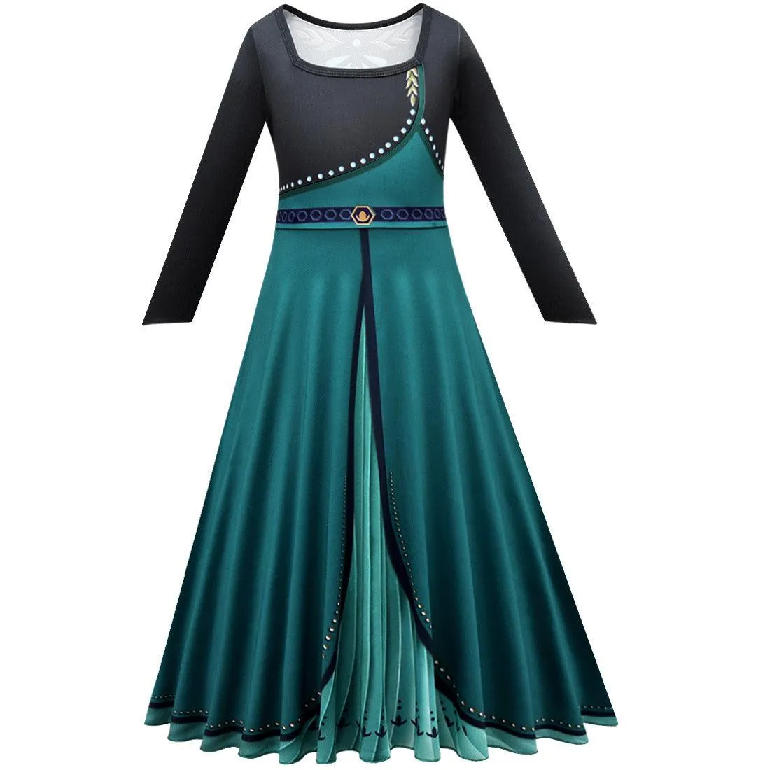 Magical Teal Cape Dress Halloween cosplay costumes Girls' pure cotton long sleeved princess dress Carnival Birthday Banquet Stage Performance Dress
