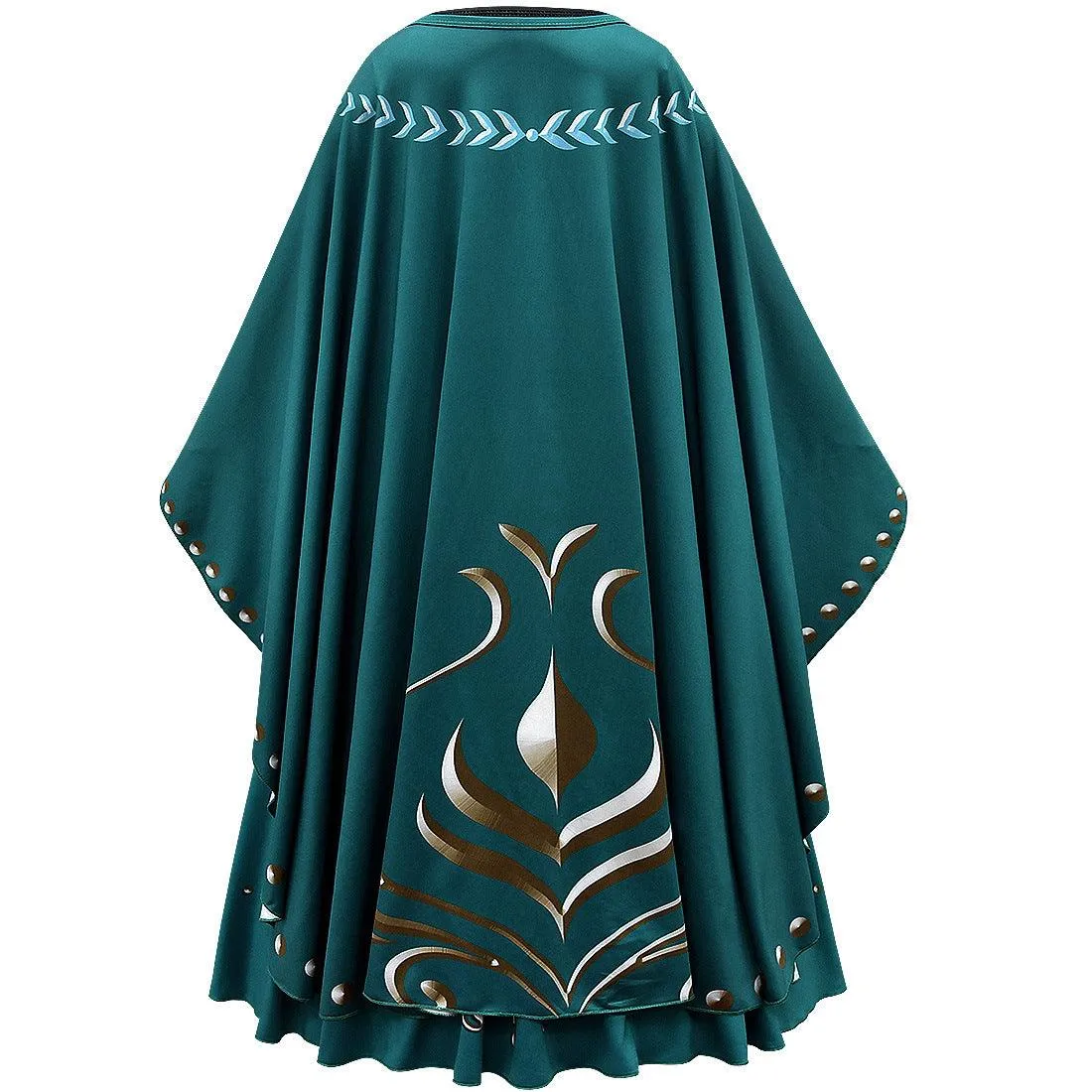 Magical Teal Cape Dress Halloween cosplay costumes Girls' pure cotton long sleeved princess dress Carnival Birthday Banquet Stage Performance Dress