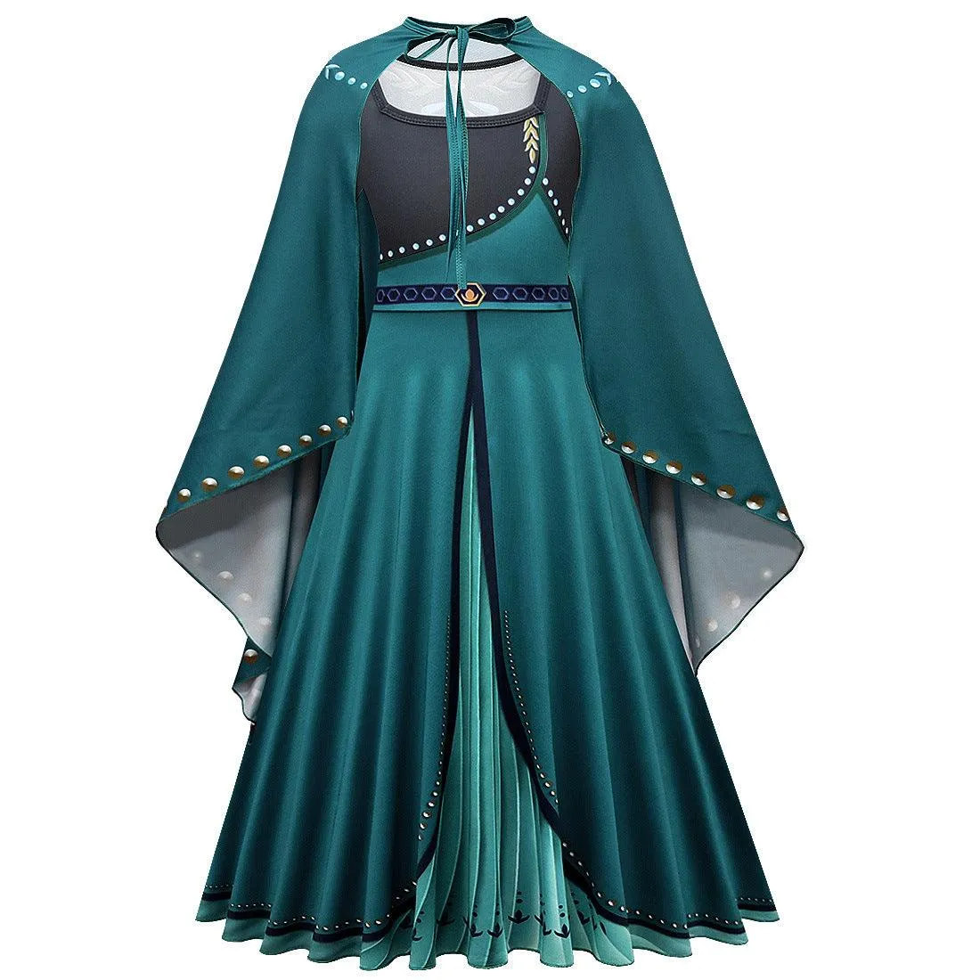 Magical Teal Cape Dress Halloween cosplay costumes Girls' pure cotton long sleeved princess dress Carnival Birthday Banquet Stage Performance Dress