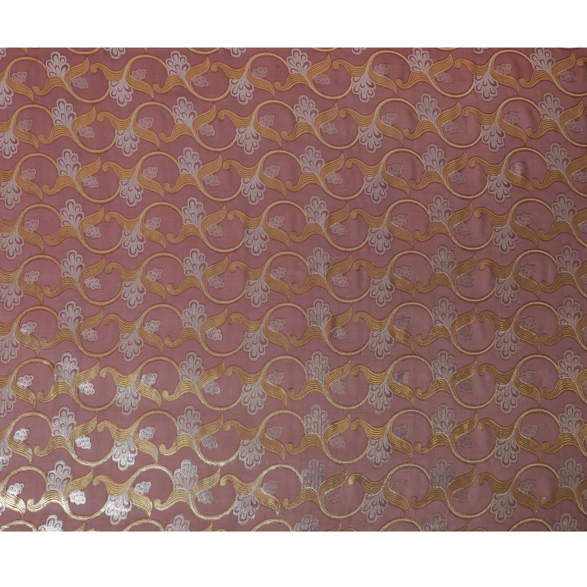 Maroon Premium pure silk chiffon fabric with gold and silver metallic lurex in floral design-D16452
