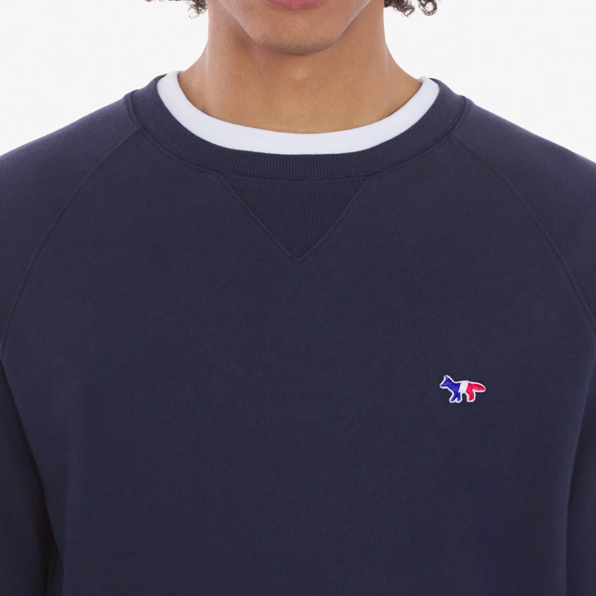 Men Tricolor Fox Patch Clean Sweatshirt - Navy
