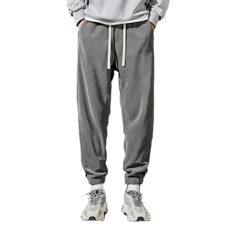 Mens Corduroy Pants Fleece-Lined Thickened Winter Ankle Banded Slacks Men's Chenille Sweatpants