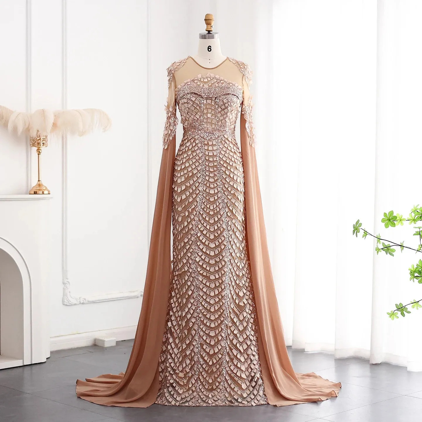 Mermaid Evening Dress Cape Sleeves