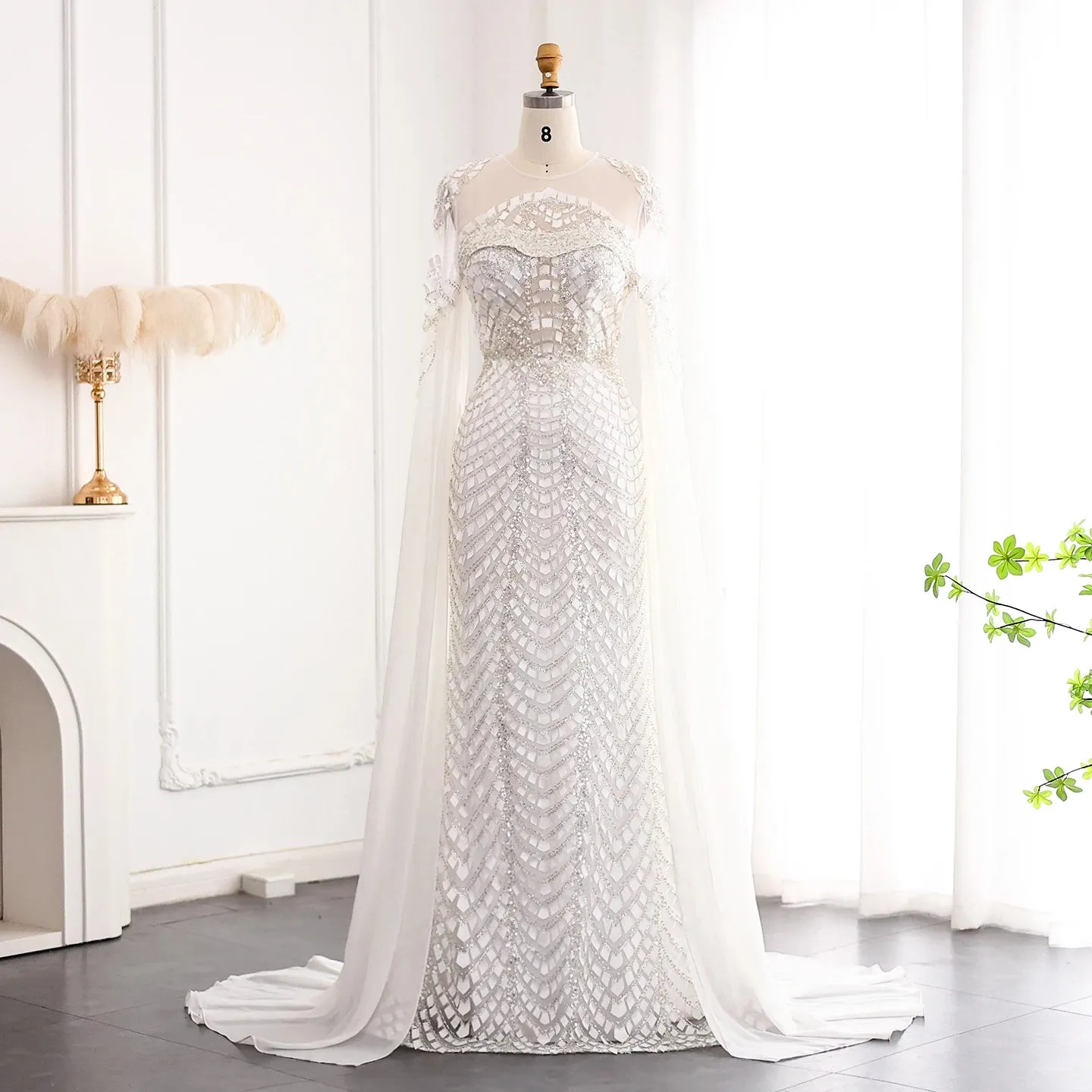 Mermaid Evening Dress Cape Sleeves