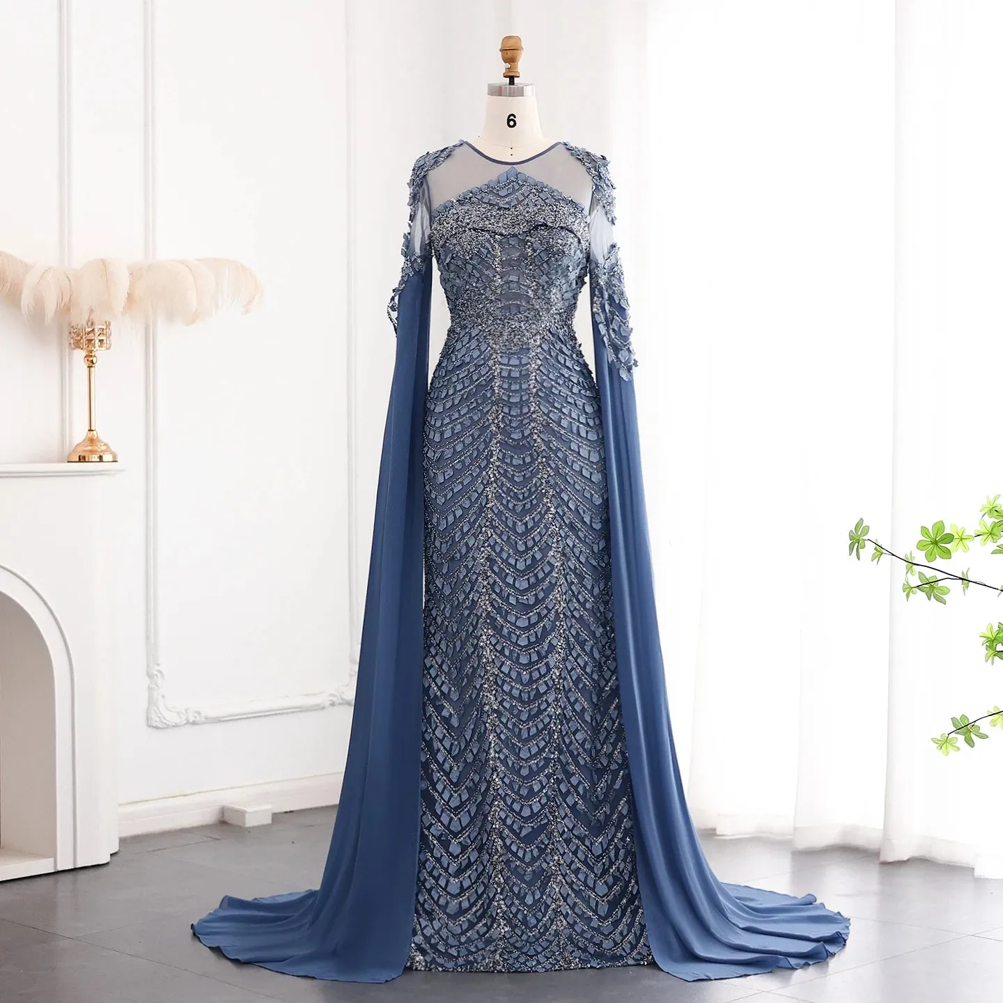 Mermaid Evening Dress Cape Sleeves