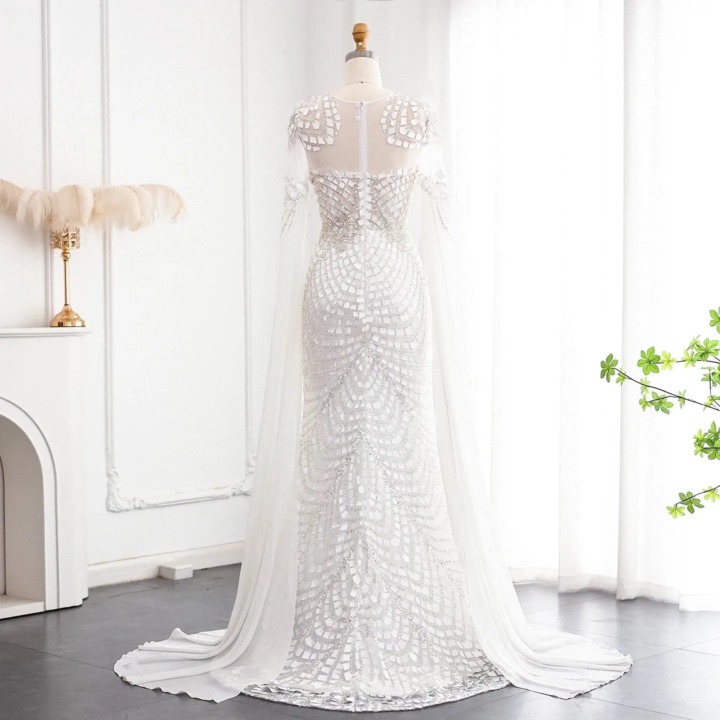 Mermaid Evening Dress Cape Sleeves