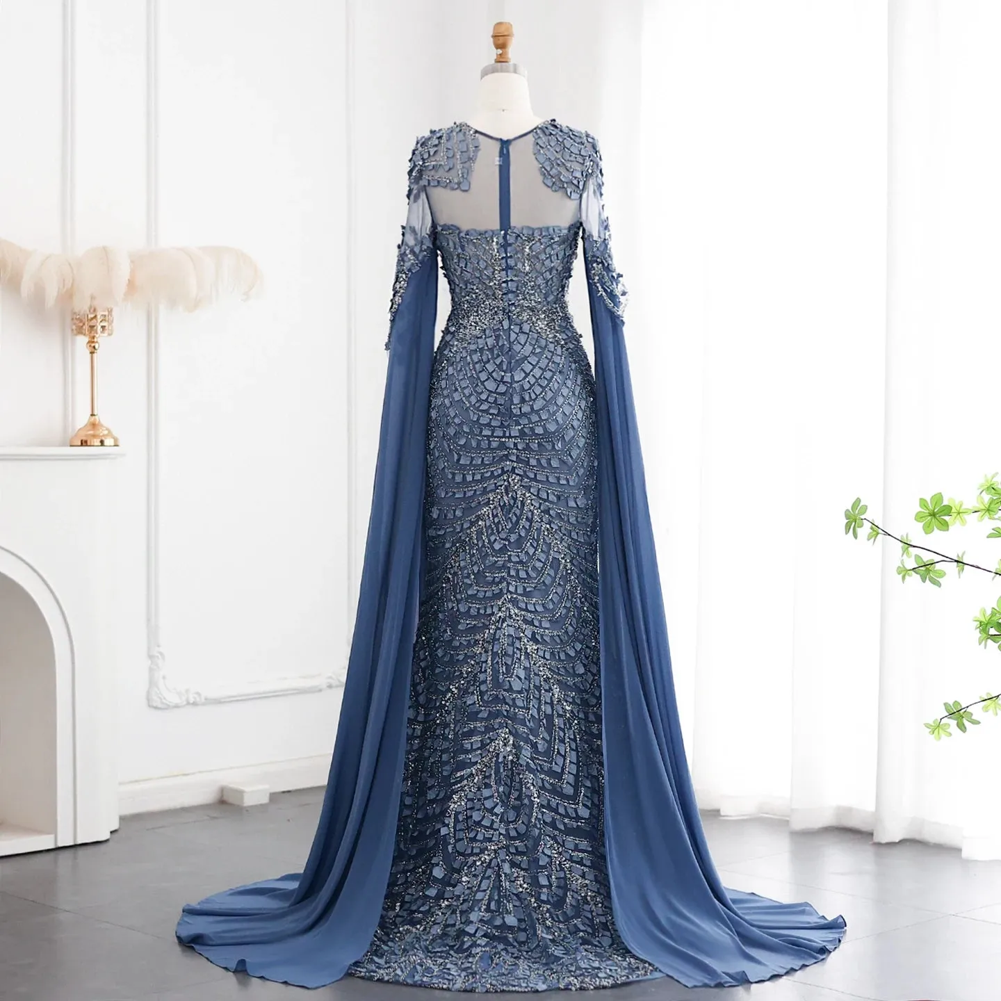 Mermaid Evening Dress Cape Sleeves