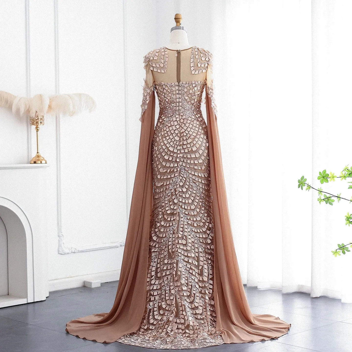 Mermaid Evening Dress Cape Sleeves