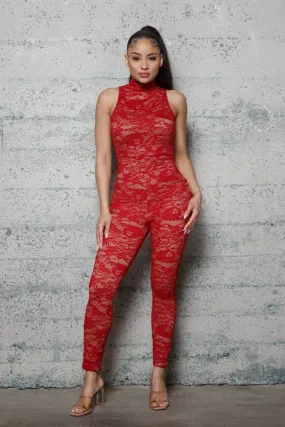 Mock neck Lace Jumpsuit