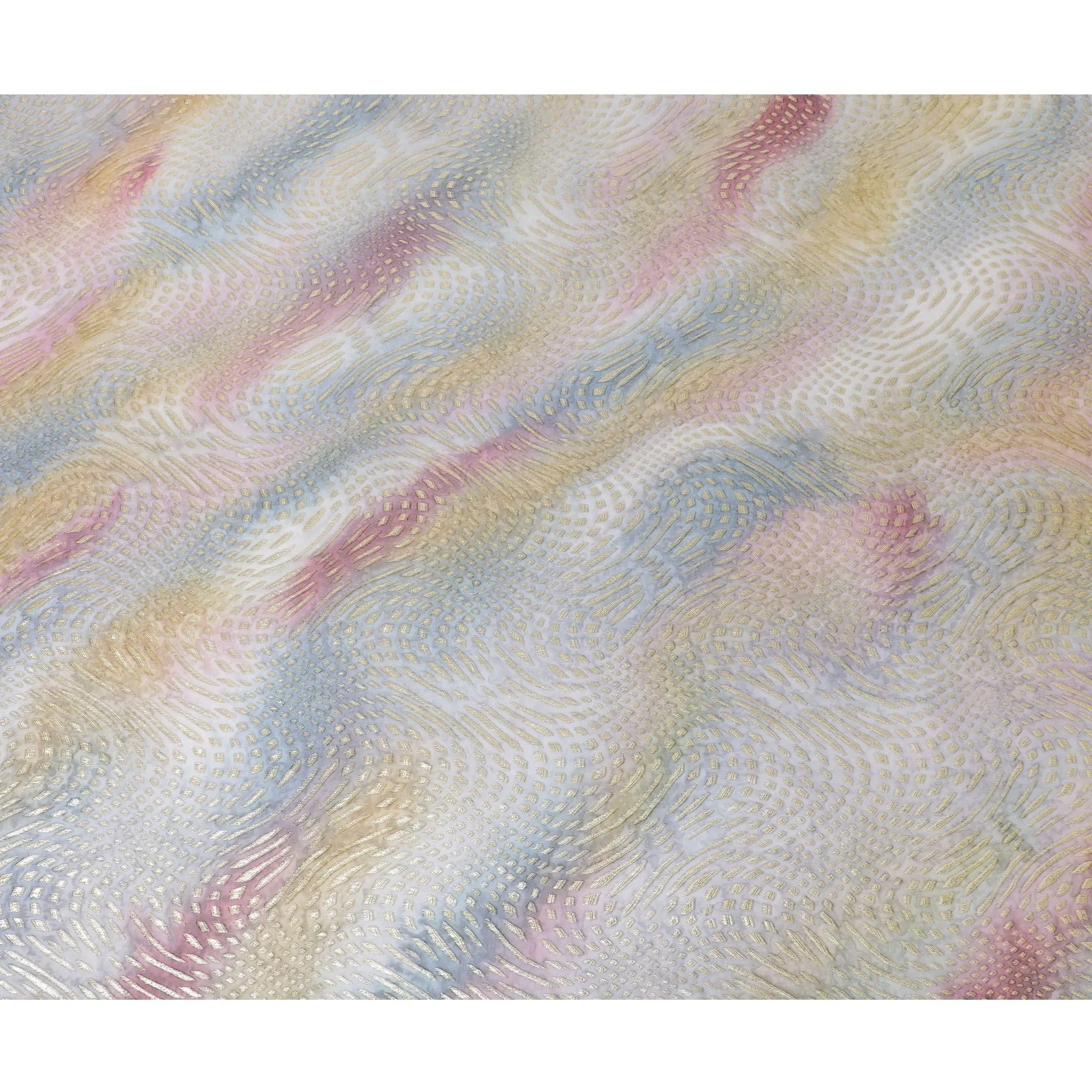 Multicolor Premium pure printed silk chiffon fabric with gold and silver metallic lurex in abstract design-D12427