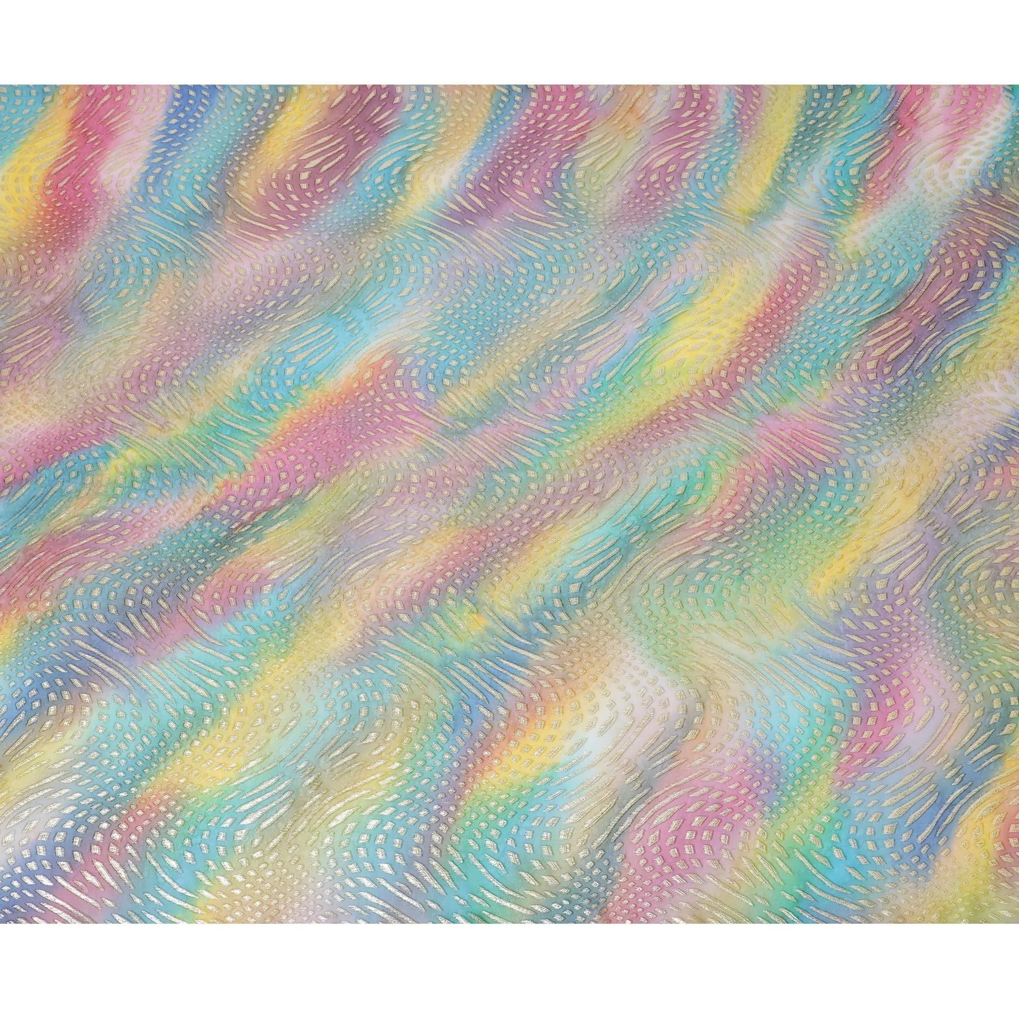 Multicolor Premium pure printed silk chiffon fabric with gold and silver metallic lurex in abstract design-D12431