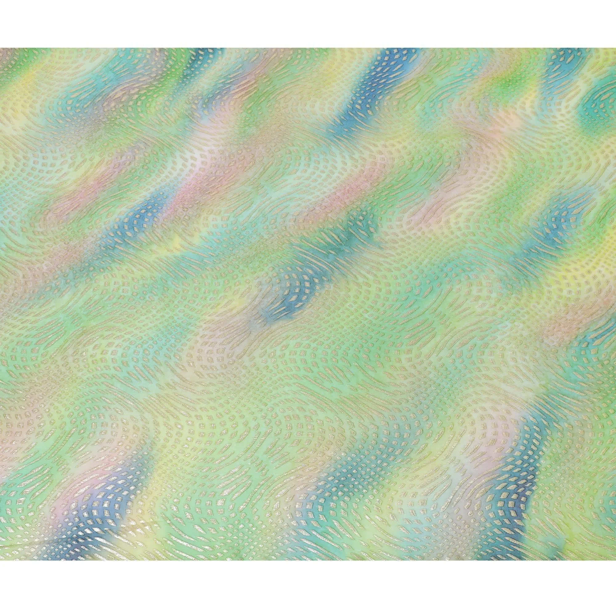 Multicolor Premium pure printed silk chiffon fabric with gold and silver metallic lurex in abstract design-D12432