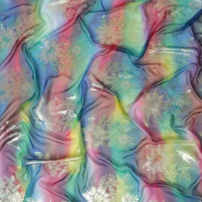 Multicolor Premium pure printed silk chiffon fabric with gold and silver metallic lurex in floral design-D12421