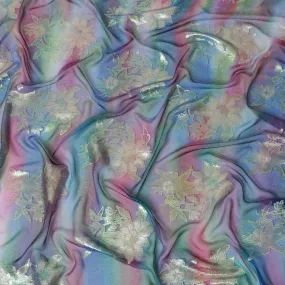 Multicolor Premium pure printed silk chiffon fabric with gold and silver metallic lurex in floral design-D12423