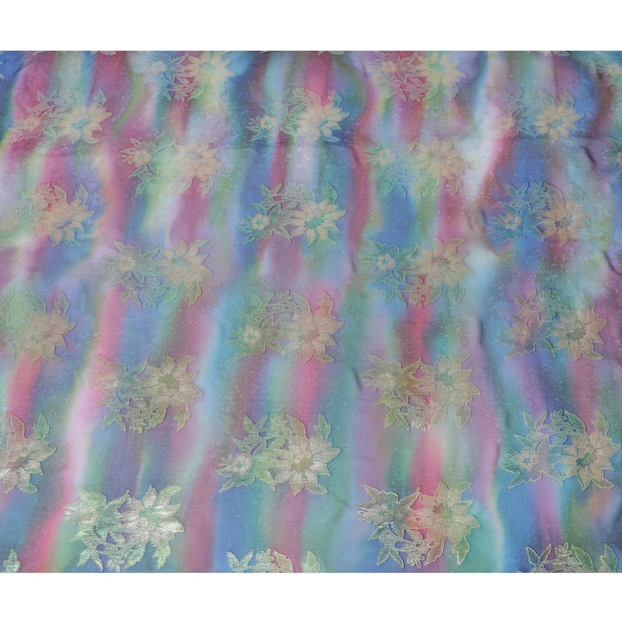 Multicolor Premium pure printed silk chiffon fabric with gold and silver metallic lurex in floral design-D12423