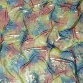 Multicolor Premium pure printed silk chiffon fabric with gold and silver metallic lurex in floral design-D12426